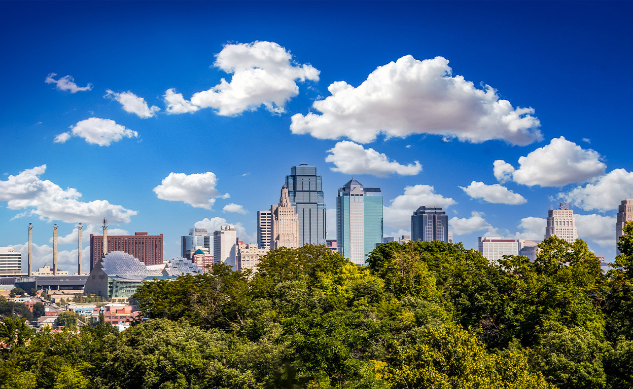 Kansas City Missouri downtown Skyline sunny summer day