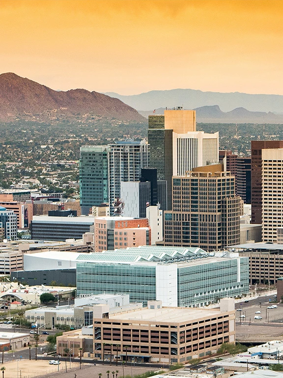 Panoramic aerial view over Downtown Phoenix, Arizona