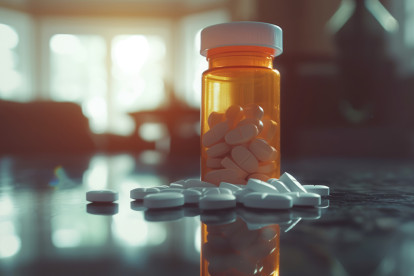 Bottle with pills on a table